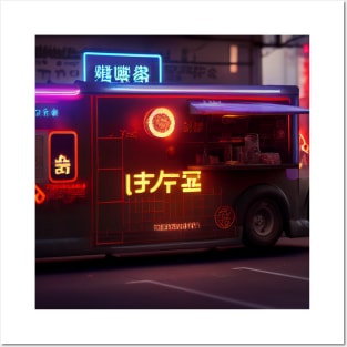 Cyberpunk Tokyo Ramen Food Truck Posters and Art